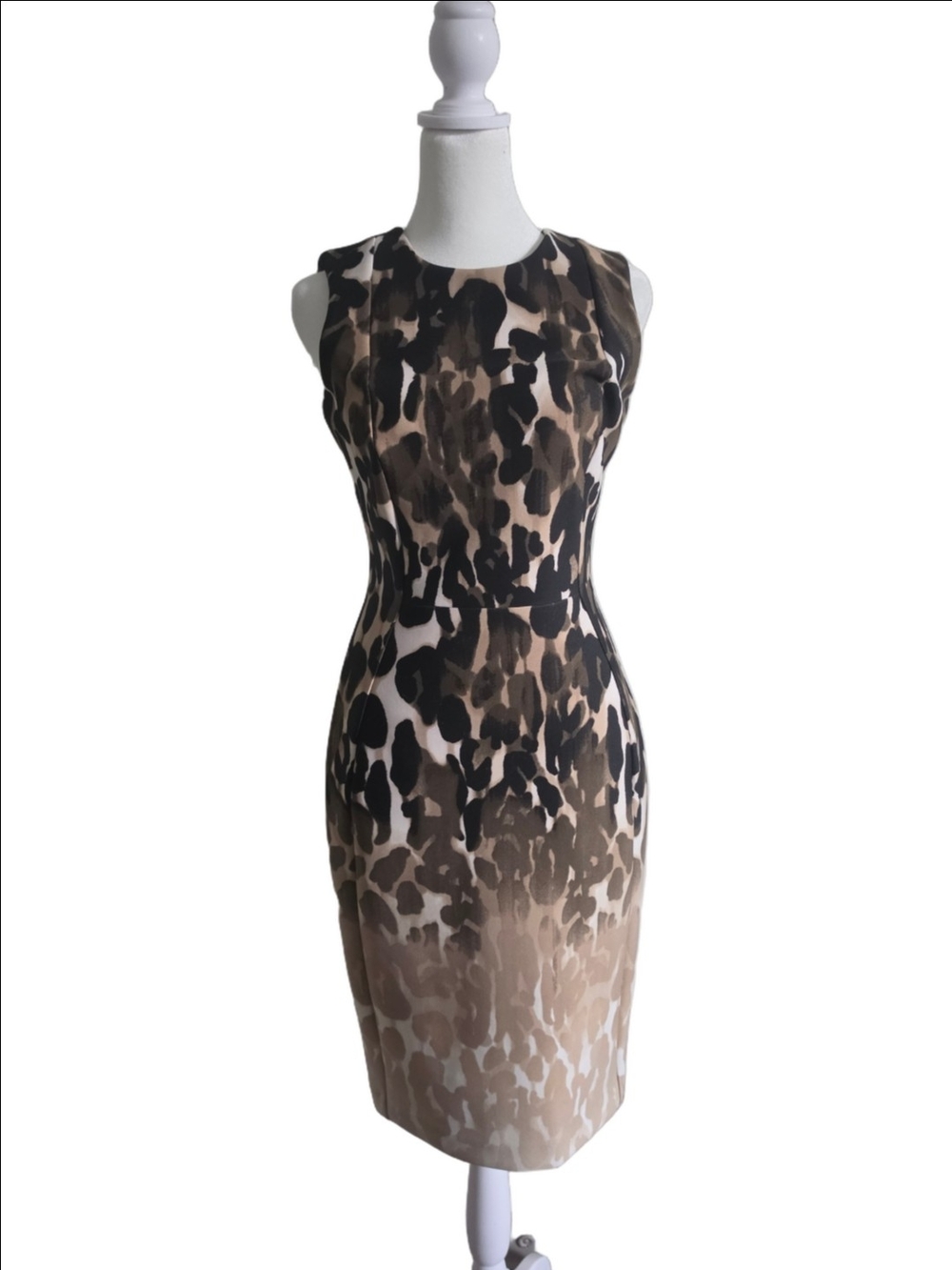 Calvin Klein Brown and Black Leopard Print Midi Sheath Dress Size 2